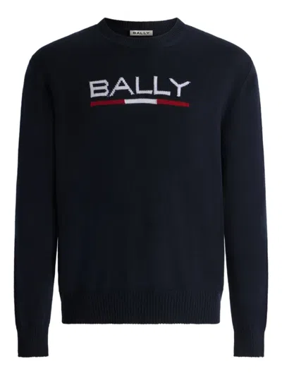 Bally Logo-print Crew-neck Sweater In Blue