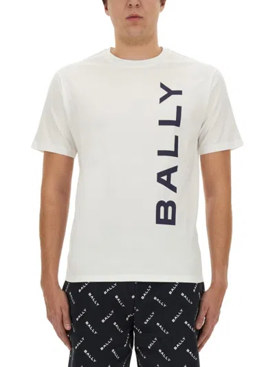 Bally Logo Print Organic Cotton T-shirt With Crew Neck In White