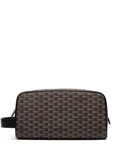 Bally Logo-print Wash Bag In Brown