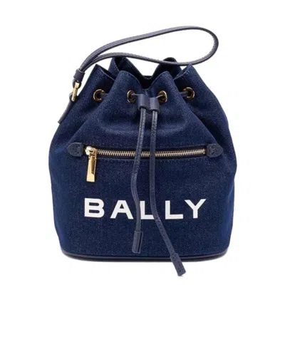Bally Logo Printed Bar Mini Bucket Bag In Blue