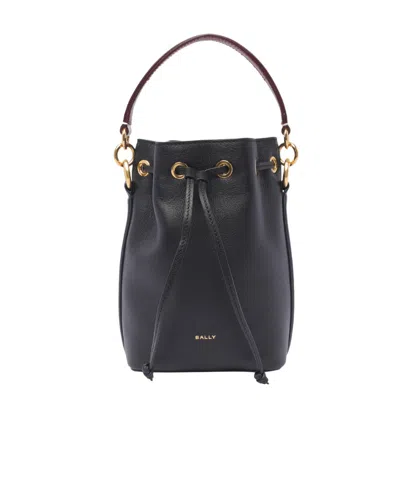 Bally Logo Printed Drawstring Bucket Bag In Black