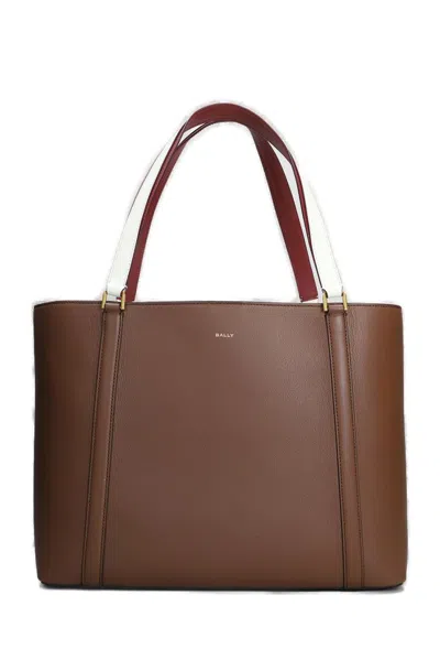 Bally Logo Printed Large Tote Bag In Brown