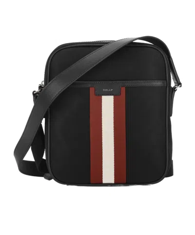 Bally Logo Printed Striped Messenger Bag In Black