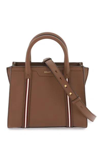 Bally Logo Printed Striped Tote Bag In Brown