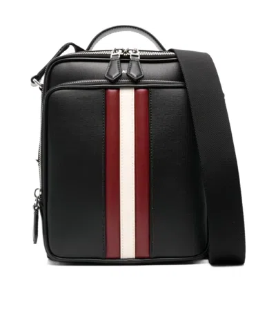 Bally Logo Printed Zip-up Messenger Bag In Black