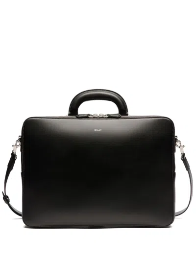 Bally Logo-stamp Leather Laptop Bag In Black