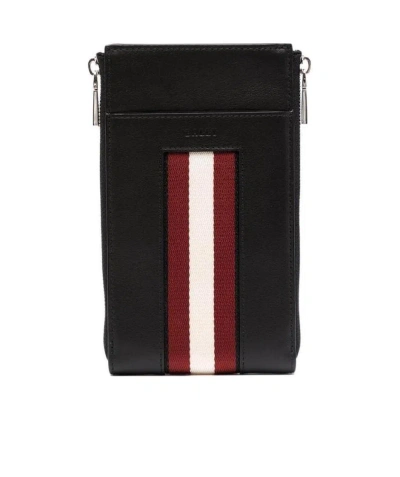 Bally Logo-stripe Leather Phone Case In Black