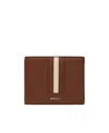 Bally Logo Striped Wallet In Brown