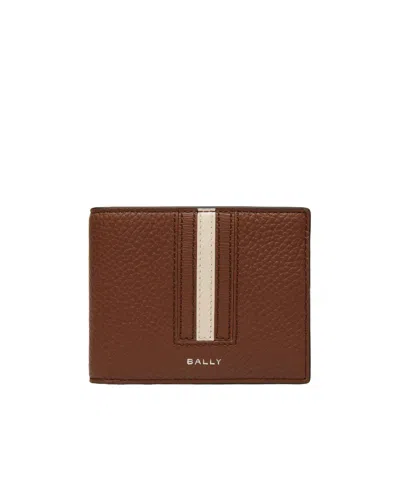 Bally Logo Striped Wallet In Brown