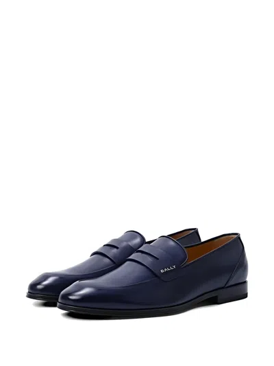Bally Logo-plaque Leather Loafers In Blue