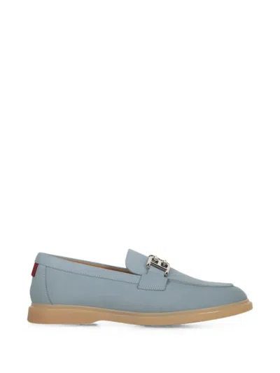Bally Logo-plaque Leather Loafers In Blue