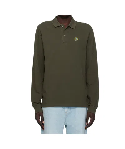 Bally Long Sleeve Badge Logo Polo Shirt In Green