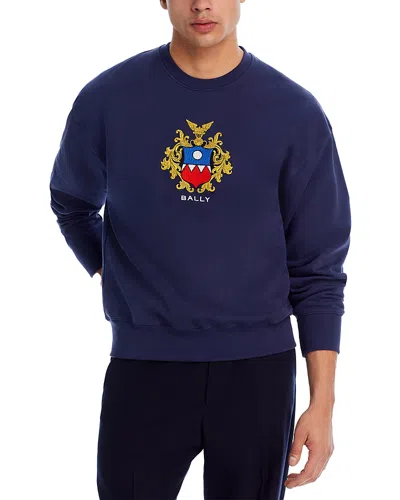 Bally Cotton Logo Crewneck Sweatshirt In 마린블루