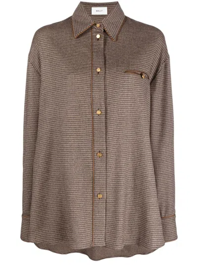 Bally Long-sleeve Dogtooth-pattern Shirt In Brown