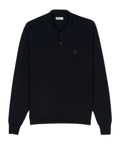 Bally Long-sleeved Polo Sweater In Black