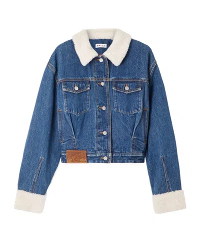 Bally Cropped Shearling-trimmed Padded Denim Jacket In Blue