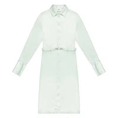 Bally Long-sleeved Silk Shirt Dress In Blue