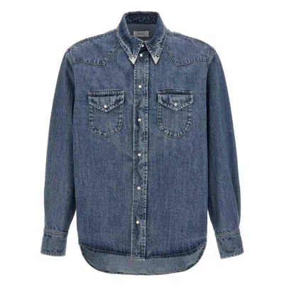 Bally Long-sleeved Western Denim Shirt In Blue