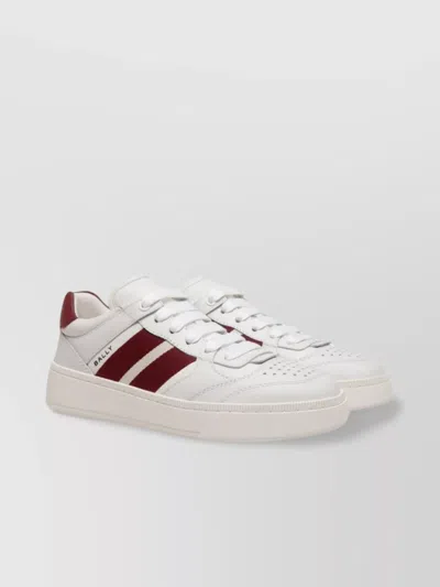 Bally Low Top Sneakers In Calf Leather In White/red
