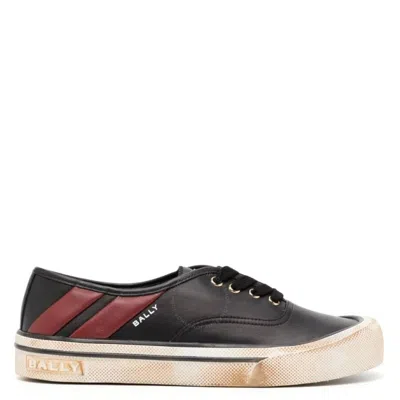 Bally Lyder Calf Plain Low-top Sneakers In Black/ Red