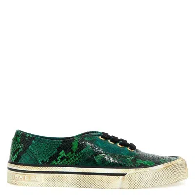 Bally Lyder Snakeskin-effect Low-top Sneakers In Green