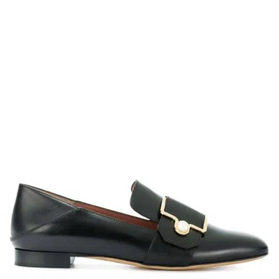 Bally Maelle Logo Buckle Leather Loafers In Black