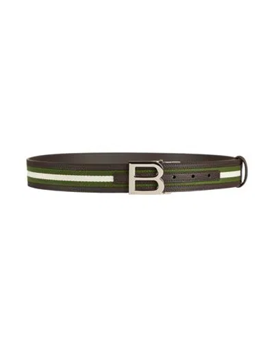 Bally Man Belt Dark Brown Size 42 Leather, Textile Fibers In Green
