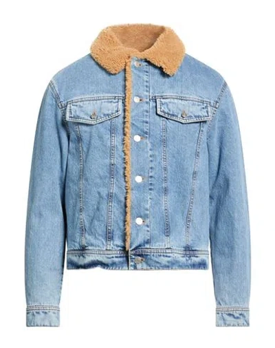 Bally Man Denim Outerwear Blue Size Xl Cotton, Shearling