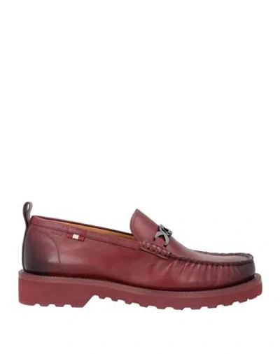 Bally Man Loafers Burgundy Size 9 Calfskin In Red