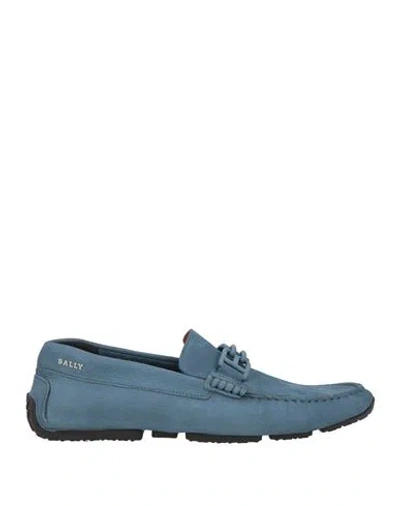 Bally Man Loafers Slate Blue Size 9.5 Calfskin In Blue