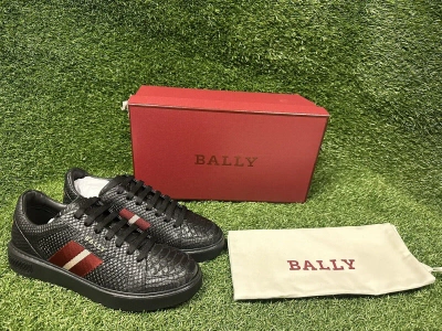 Pre-owned Bally Marell Lizard Embossed Leather Mens Sneakers In Black