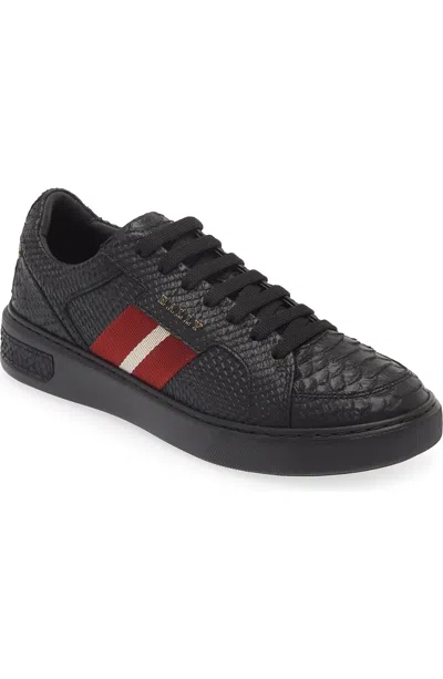 Pre-owned Bally Marell Snakeskin Embossed Leather Sneaker Black Us 11 $650 Gl023064
