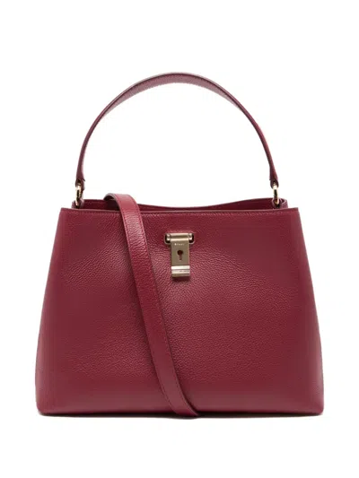 Bally Medium Lock Me Grained-leather Shoulder Bag In Burgundy