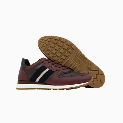 Pre-owned Bally Men's  Arnold Leather Color Block Sneaker Burgundy In Red