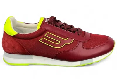 Pre-owned Bally Men's  Gavino Leather Sneaker Burgundy Neon Yellow Sneakers In Red