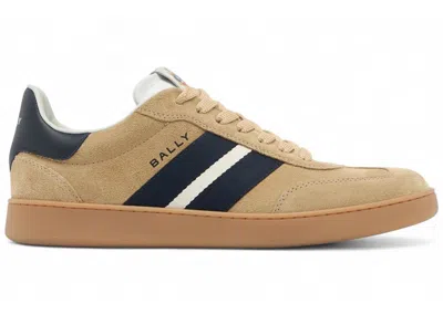 Pre-owned Bally Men's  Retro Crest Sneaker Suede Brown Gum Sneakers In Beige/navy Blue In Multi