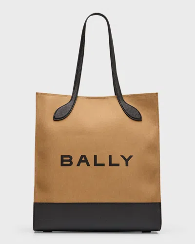 Bally Men's Bar Keep On Fabric And Leather Tote Bag In Sand Black Oro