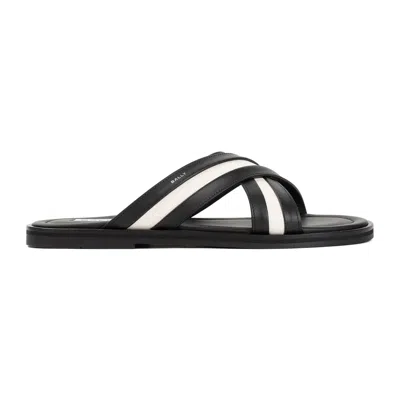BALLY MEN'S BLACK LEATHER SANDALS FOR SS24
