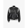 BALLY BALLY MEN'S BLACK STRIPED-SLEEVE STAND-COLLAR REGULAR-FIT LEATHER BOMBER JACKET