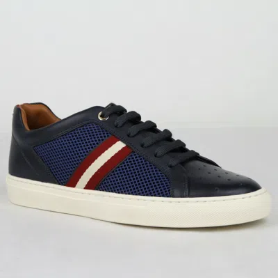 Pre-owned Bally Men's Blue Calf Leather And Perforated Fabric Sneakers Herk-u-29