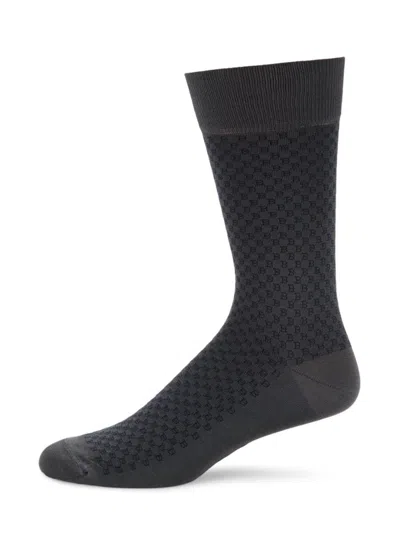Bally Men's Checkerboard Mid-calf Dress Socks In Anthracite Grey Ink