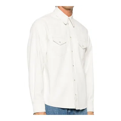 Bally Men's Denim Button Down Shirt In Mother Of Pearl In White