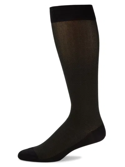 Bally Men's Herringbone Knit Dress Socks In Black