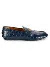 Bally Men's Keeper Croc Embossed Leather Driving Loafers In Blue