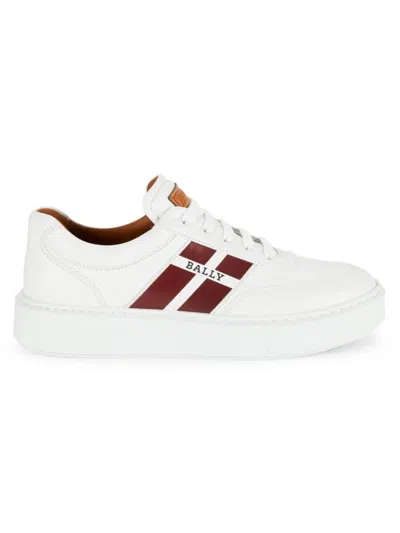 Bally Men's Logo Low Top Leather Sneakers In Optic White