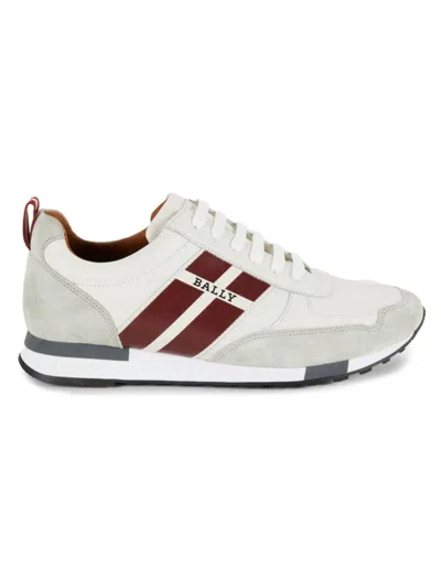 Bally Men's Logo Low Top Leather Sneakers In White Brown