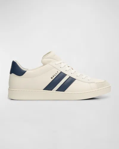 Bally Men's Low-top Leather Tennis Sneakers In White/marine