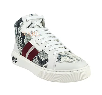 Pre-owned Bally Men's Myles Leather Snake Embossed High Top Sneakers Size 8 Us Box In White