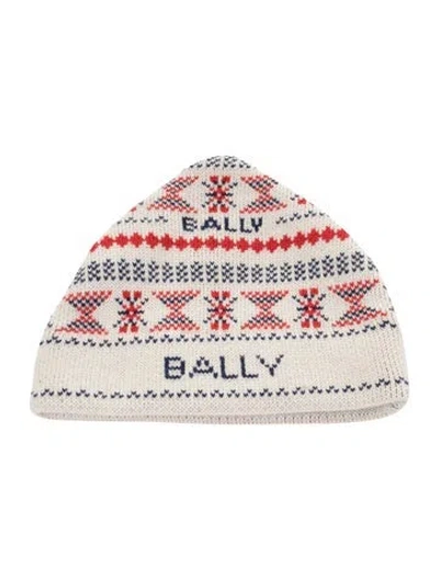 Pre-owned Bally Men's Neutral Merino Wool Blend Knit Beanie In Neutrals