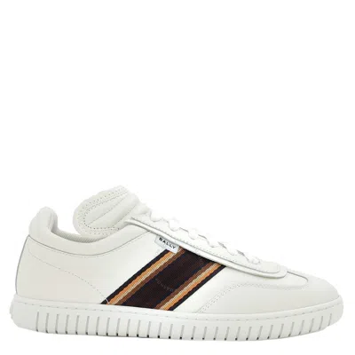 BALLY BALLY MEN'S PARREL RIBBON WHITE LEATHER LOW-TOP PLAYER SNEAKERS